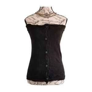 Lauren Vidal Merino Wool Button-Up Tube Top – Black Knit, Raw Edge Finish